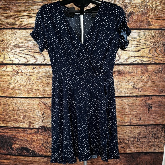 Dresses & Skirts - Navy Polka Dot Wrap Dress | Short Sleeve Casual Day‎ Dress | M